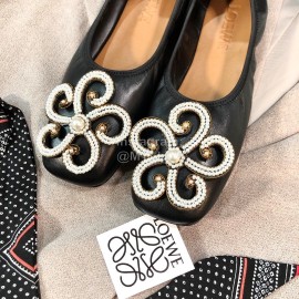 Loewe Spring Soft Sheepskin Ballet Shoes For Women Black