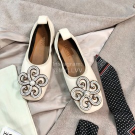 Loewe Spring Soft Sheepskin Ballet Shoes For Women White