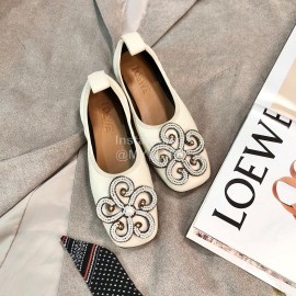 Loewe Spring Soft Sheepskin Ballet Shoes For Women White