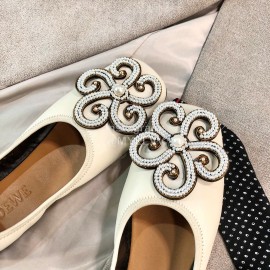 Loewe Spring Soft Sheepskin Ballet Shoes For Women White