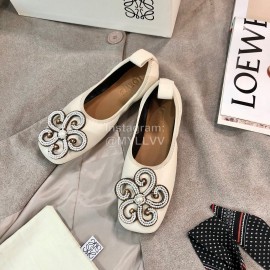 Loewe Spring Soft Sheepskin Ballet Shoes For Women White