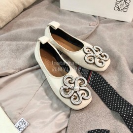 Loewe Spring Soft Sheepskin Ballet Shoes For Women White