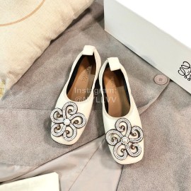 Loewe Spring Soft Sheepskin Ballet Shoes For Women White