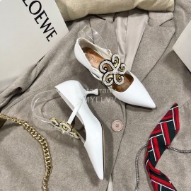 Loewe Pearl Flower Pointed High Heels For Women White