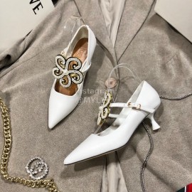 Loewe Pearl Flower Pointed High Heels For Women White