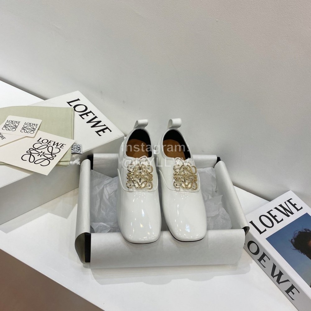 Loewe Patent Leather Square Head Ballet Shoes For Women White