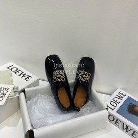 Loewe Patent Leather Square Head Ballet Shoes For Women Black