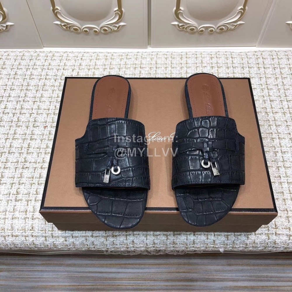 Loro Piana Summer Fashion Leather Slippers For Women Black