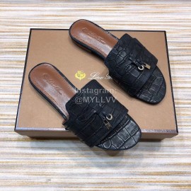 Loro Piana Summer Fashion Leather Slippers For Women Black