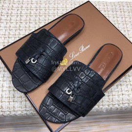 Loro Piana Summer Fashion Leather Slippers For Women Black