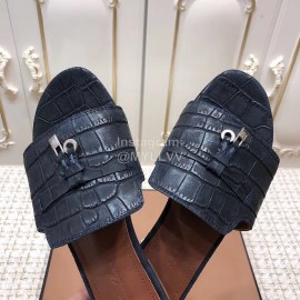 Loro Piana Summer Fashion Leather Slippers For Women Black
