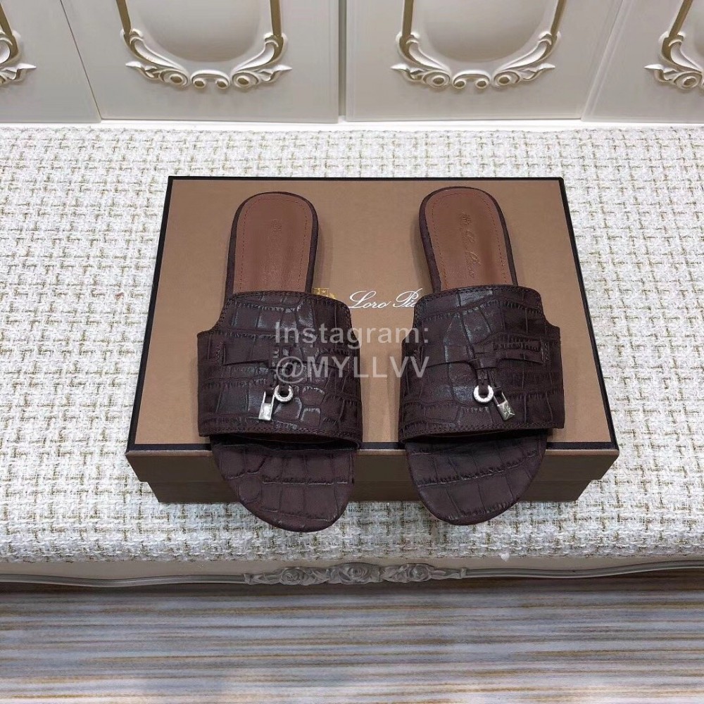 Loro Piana Summer Fashion Leather Slippers For Women Purplish Red