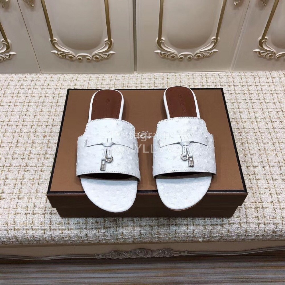 Loro Piana Summer Fashion Leather Slippers For Women White