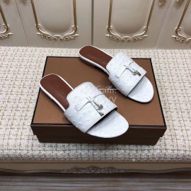Loro Piana Summer Fashion Leather Slippers For Women White