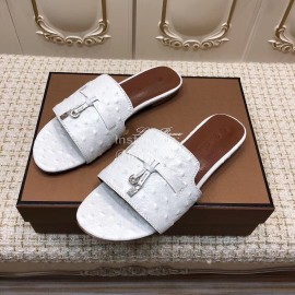 Loro Piana Summer Fashion Leather Slippers For Women White