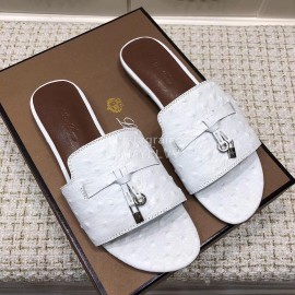 Loro Piana Summer Fashion Leather Slippers For Women White