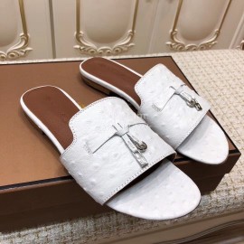 Loro Piana Summer Fashion Leather Slippers For Women White