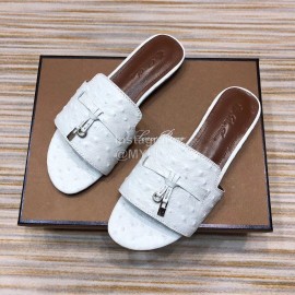 Loro Piana Summer Fashion Leather Slippers For Women White