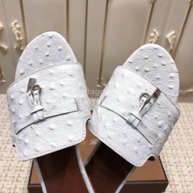 Loro Piana Summer Fashion Leather Slippers For Women White