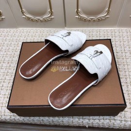 Loro Piana Summer Fashion Leather Slippers For Women White
