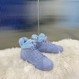 Loro Piana Winter Soft Cashmere Suede Boots For Women Blue