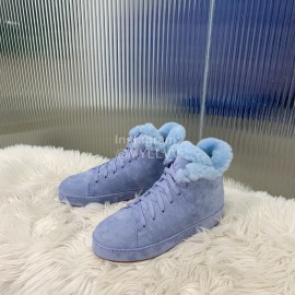 Loro Piana Winter Soft Cashmere Suede Boots For Women Blue