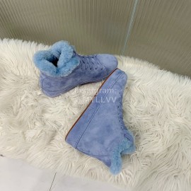 Loro Piana Winter Soft Cashmere Suede Boots For Women Blue