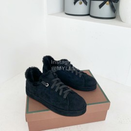 Loro Piana Winter Soft Cashmere Suede Shoes For Women Gray