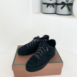 Loro Piana Winter Soft Cashmere Suede Shoes For Women Gray