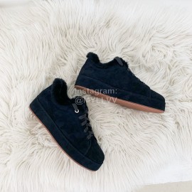 Loro Piana Winter Soft Cashmere Suede Shoes For Women Gray