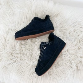 Loro Piana Winter Soft Cashmere Suede Shoes For Women Gray