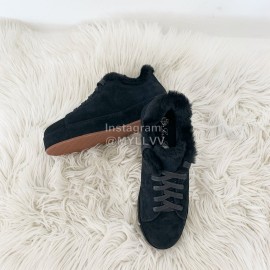 Loro Piana Winter Soft Cashmere Suede Shoes For Women Gray