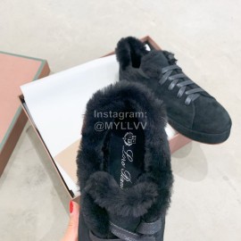 Loro Piana Winter Soft Cashmere Suede Shoes For Women Gray