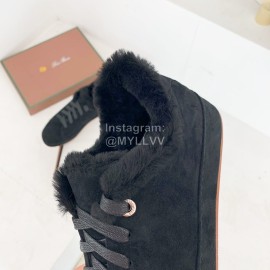 Loro Piana Winter Soft Cashmere Suede Shoes For Women Gray