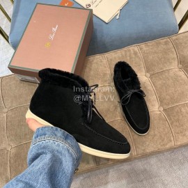 Loro Piana Waterproof Suede Warm High Top Shoes For Women Black