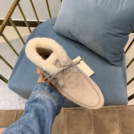 Loro Piana Waterproof Suede Warm High Top Shoes For Women Beige