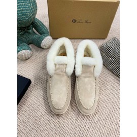 Loro Piana Winter Wool Loafers For Men And Women Beige