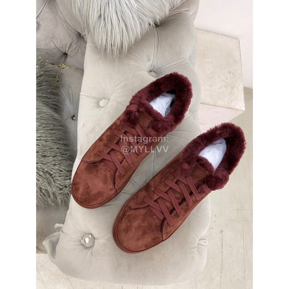 Loro Piana Cashmere Suede Lace Up Shoes For Women Reddish Brown