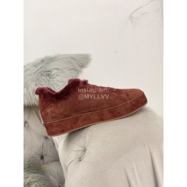 Loro Piana Cashmere Suede Lace Up Shoes For Women Reddish Brown