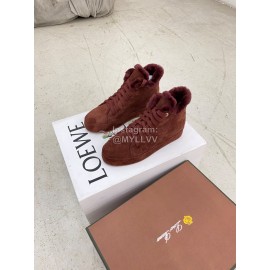 Loro Piana Cashmere Suede Lace Up Shoes For Women Reddish Brown