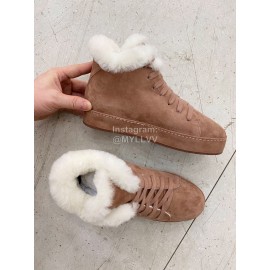 Loro Piana Cashmere Suede Lace Up Shoes For Women Coffee