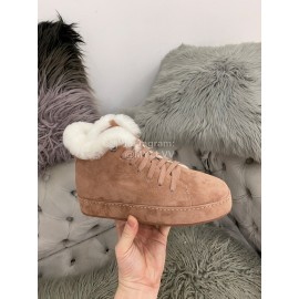 Loro Piana Cashmere Suede Lace Up Shoes For Women Coffee