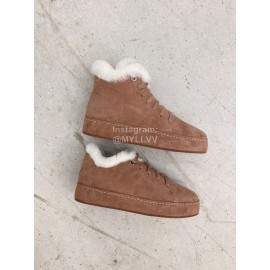 Loro Piana Cashmere Suede Lace Up Shoes For Women Coffee