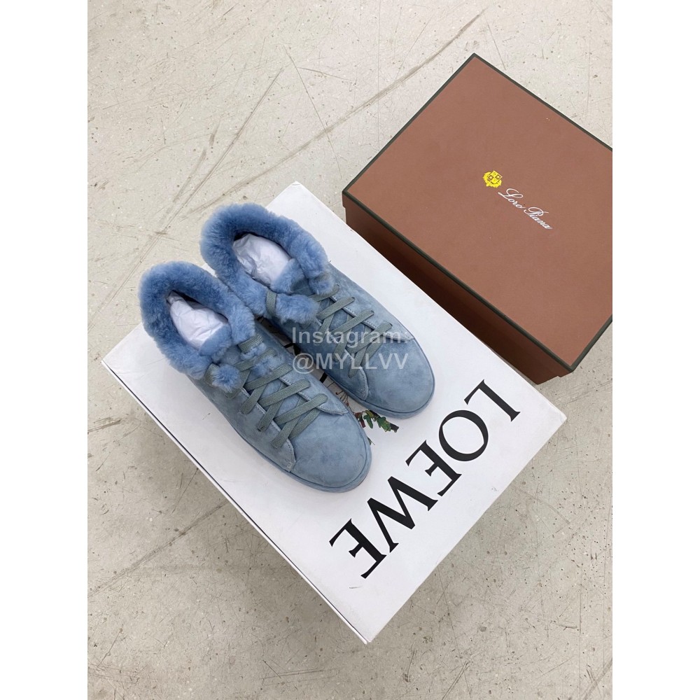 Loro Piana Cashmere Suede Lace Up Shoes For Women Blue