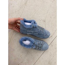 Loro Piana Cashmere Suede Lace Up Shoes For Women Blue