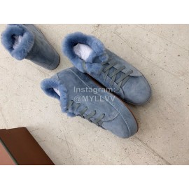 Loro Piana Cashmere Suede Lace Up Shoes For Women Blue