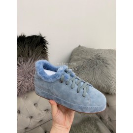 Loro Piana Cashmere Suede Lace Up Shoes For Women Blue