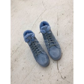 Loro Piana Cashmere Suede Lace Up Shoes For Women Blue