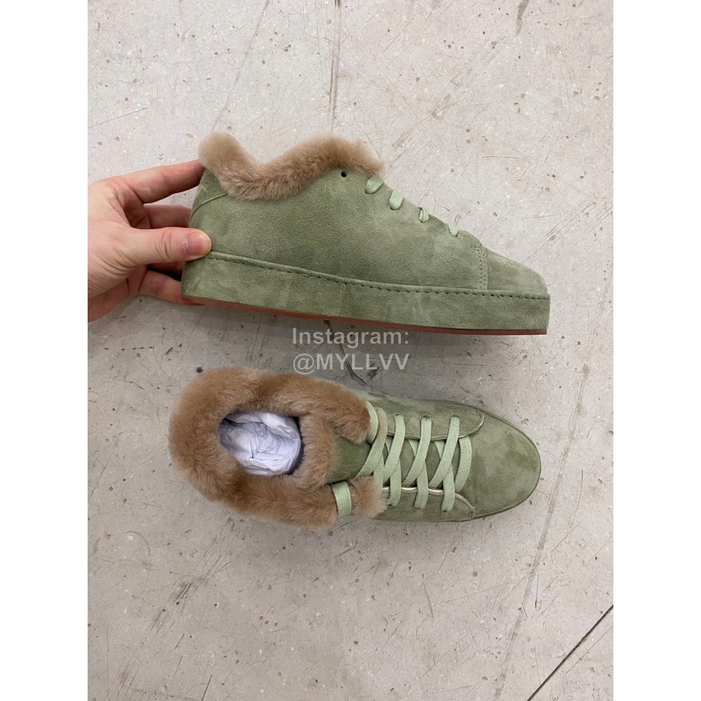 Loro Piana Cashmere Suede Lace Up Shoes For Women Green