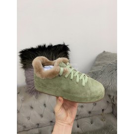 Loro Piana Cashmere Suede Lace Up Shoes For Women Green